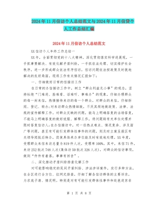 2024年11月信访个人总结范文与2024年11月信贷个人工作总结汇编