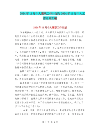 2024年11月个人履职工作计划与2024年11月个人工作计划汇编
