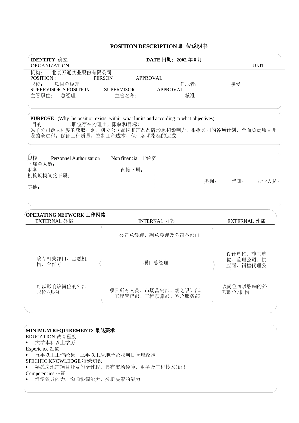 项目总经理职位说明书_第1页