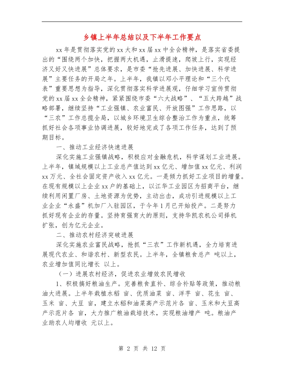 乡镇上半年总结以及下半年工作要点_第2页