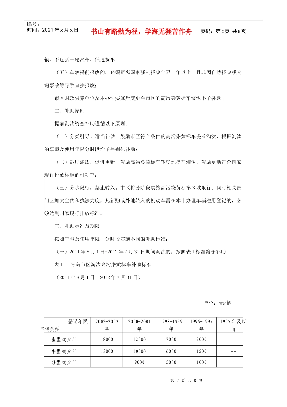 青岛市区鼓励高污染黄标车提前淘汰补助资金管理暂行办法_第2页