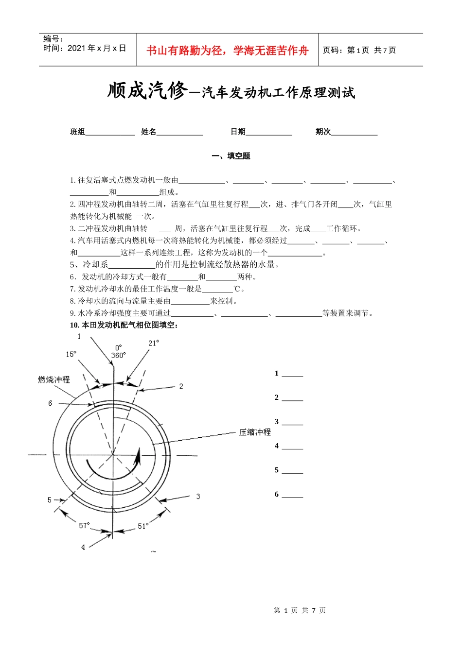 顺成汽修―汽车发动机工作原理测试_第1页