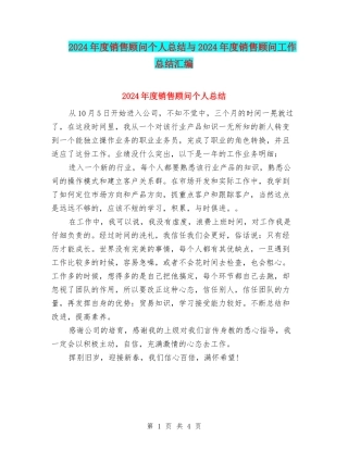2024年度销售顾问个人总结与2024年度销售顾问工作总结汇编
