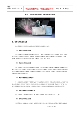 食品、农产品安全检测中对科学仪器的需求