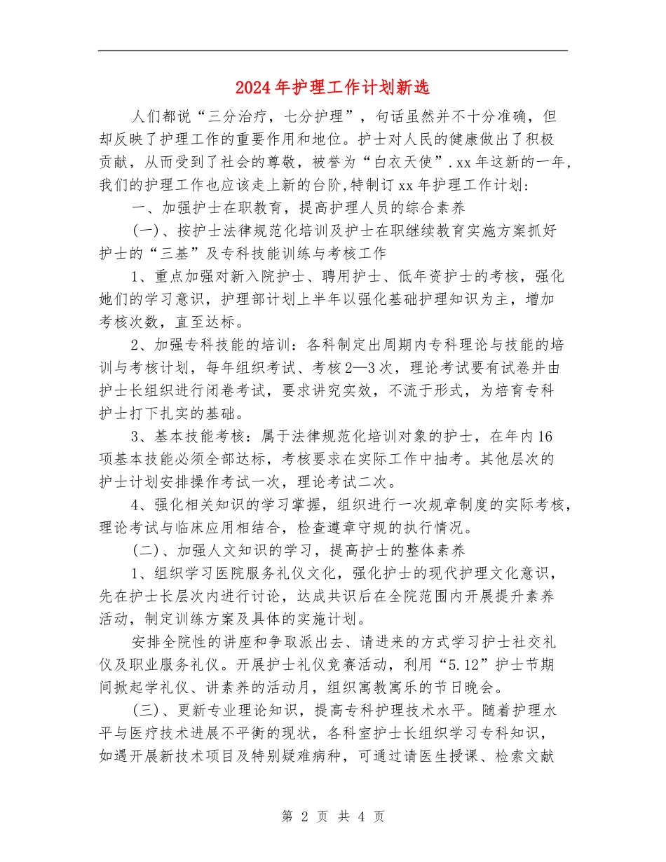 2024年护理工作计划新选_第2页