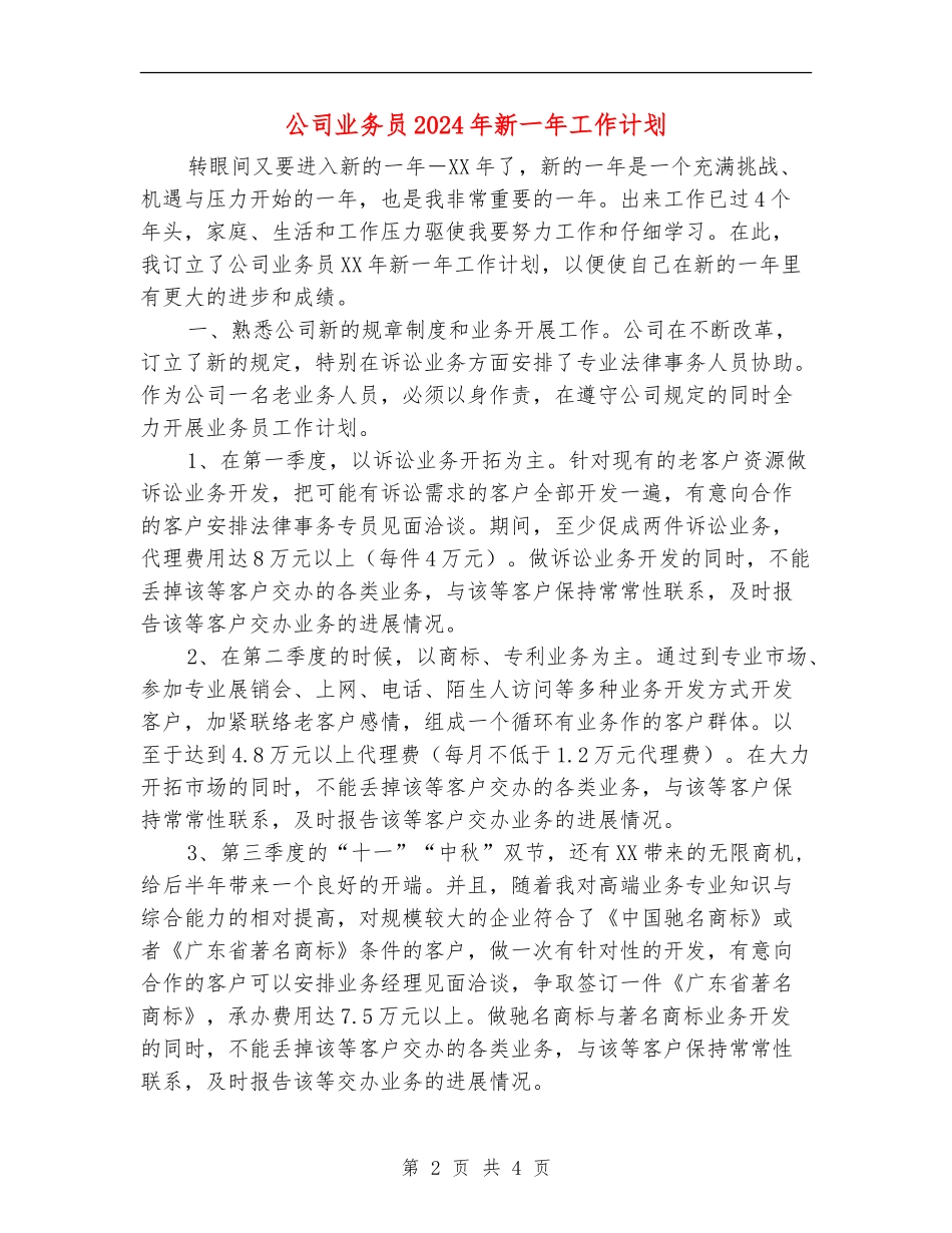 公司业务员2024年新一年工作计划_第2页