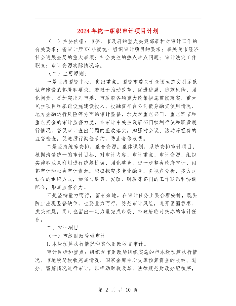 2024年统一组织审计项目计划_第2页