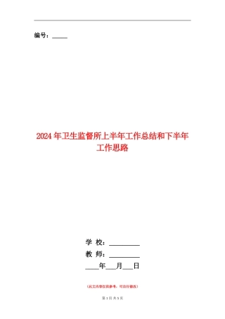 2024年卫生监督所上半年工作总结和下半年工作思路