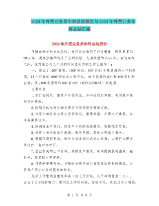 2024年外贸业务员年终总结报告与2024年外贸业务年终总结汇编