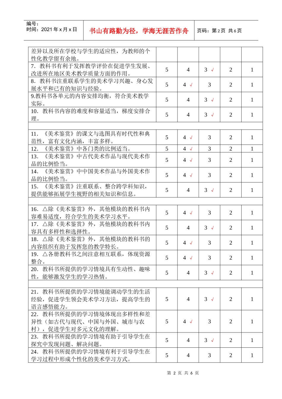 高中美术课程标准实验教科书使用情况调查问卷_第2页