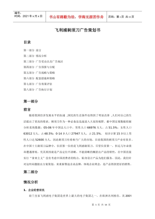 飞利浦剃须刀广告策划书