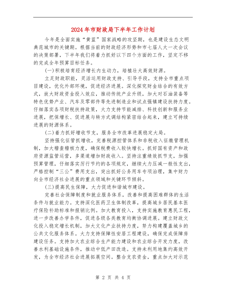 2024年市财政局下半年工作计划_第2页