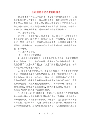 公司党委书记年度述职报告