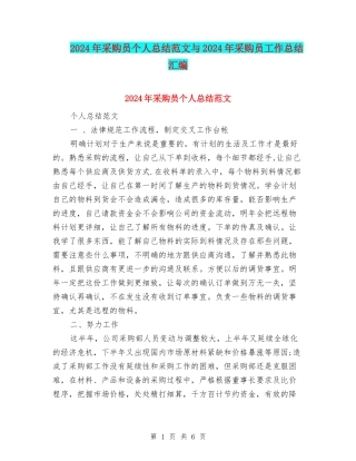 2024年采购员个人总结范文与2024年采购员工作总结汇编