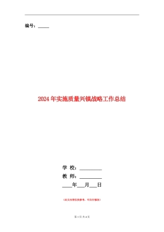 2024年实施质量兴镇战略工作总结