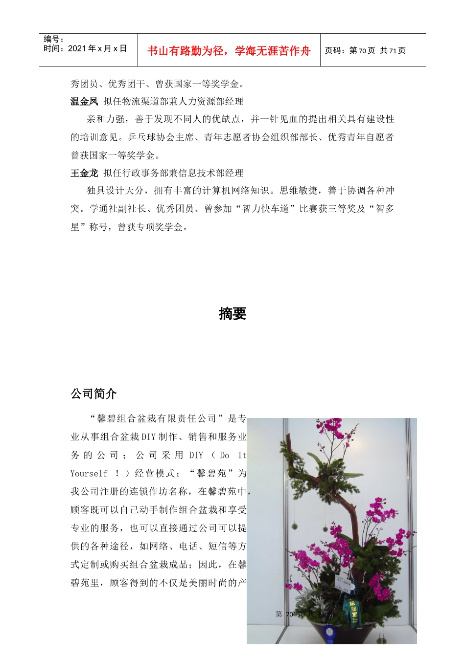 馨碧组合盆栽创业计划书_第2页