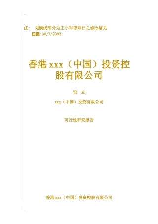 香港某投资控股公司可行性研究报告