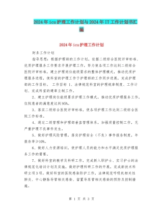 2024年icu护理工作计划与2024年IT工作计划书汇编