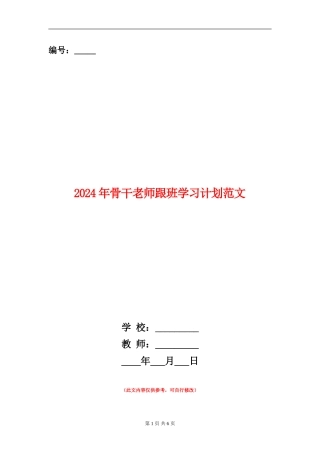 2024年骨干教师跟班学习计划范文