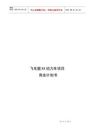 飞毛腿XX动力车项目商业计划书(1)