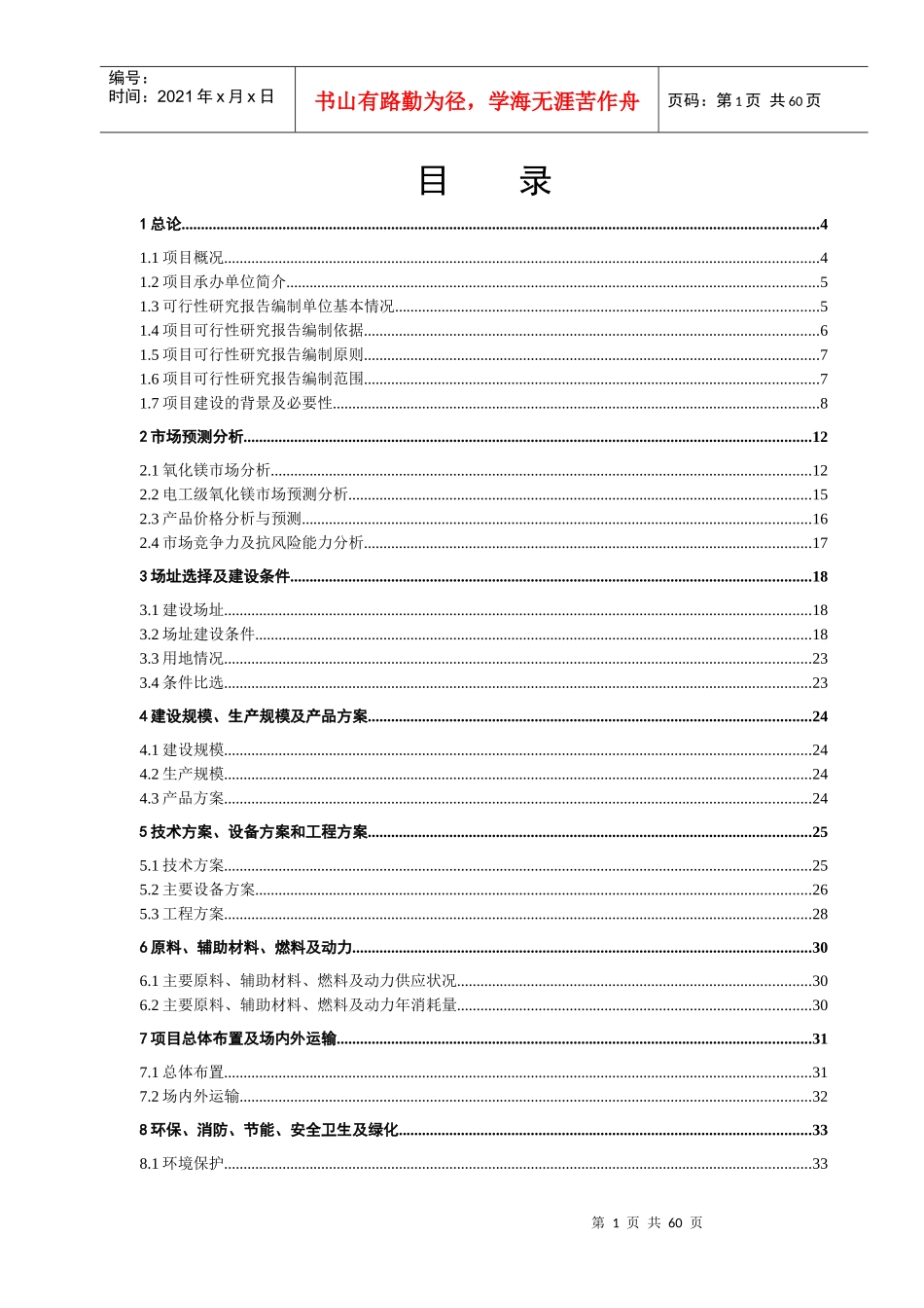 高温电工级氧化镁项目可行性研究报告_第1页