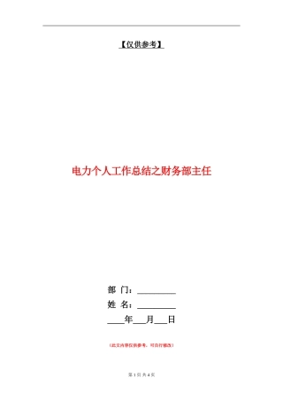 电力个人工作总结之财务部主任