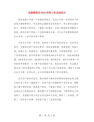 电脑销售员2024年终工作总结范文