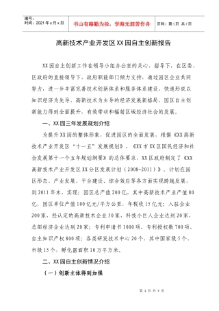 高新技术产业开发区XX园自主创新报告(0203)