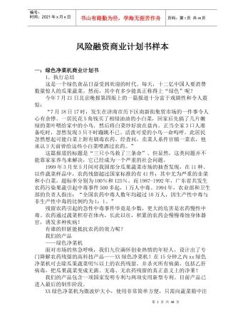 风险融资商业计划书样本（doc 90)