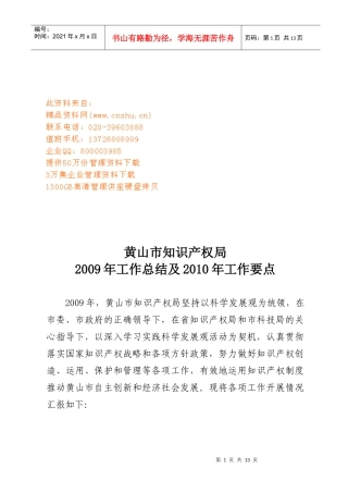 黄山市知识产权局年度工作总结与工作要点