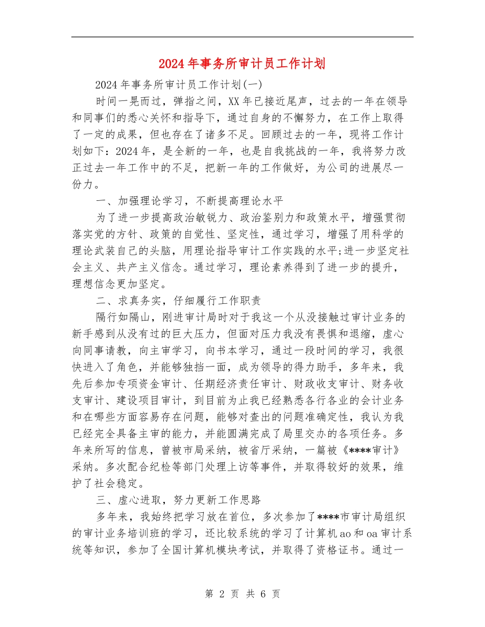 2024年事务所审计员工作计划_第2页