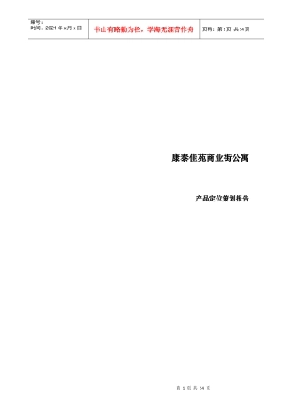 马鞍山地区康泰佳苑商业街公寓产品定位策划报告