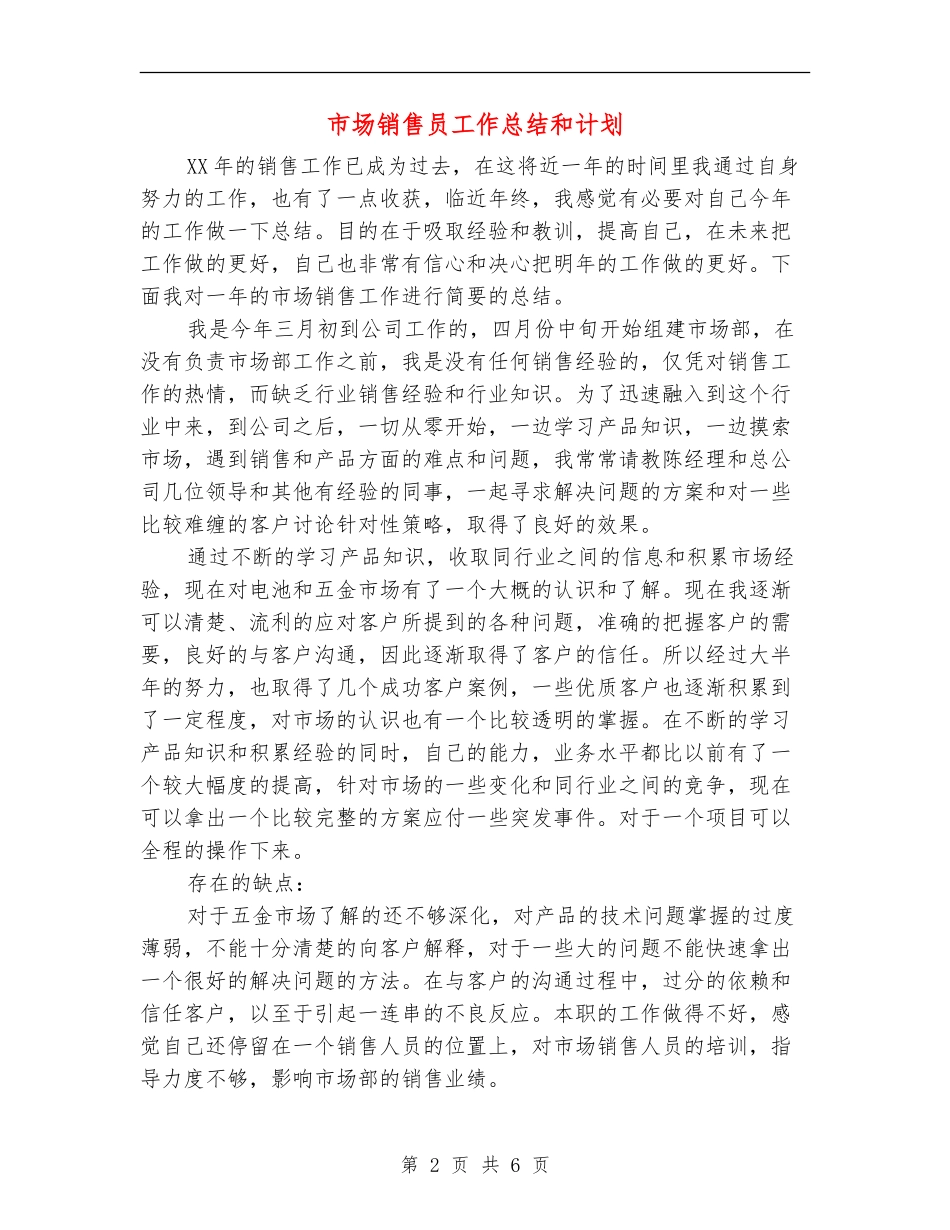 市场销售员工作总结和计划_第2页