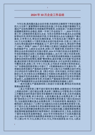 2024年10月企业工作总结