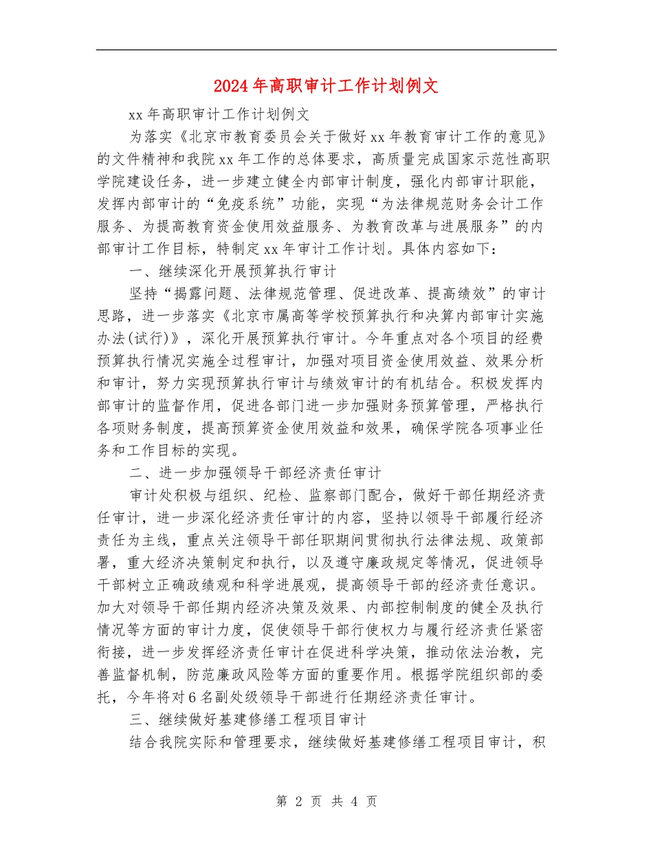 2024年高职审计工作计划例文_第2页