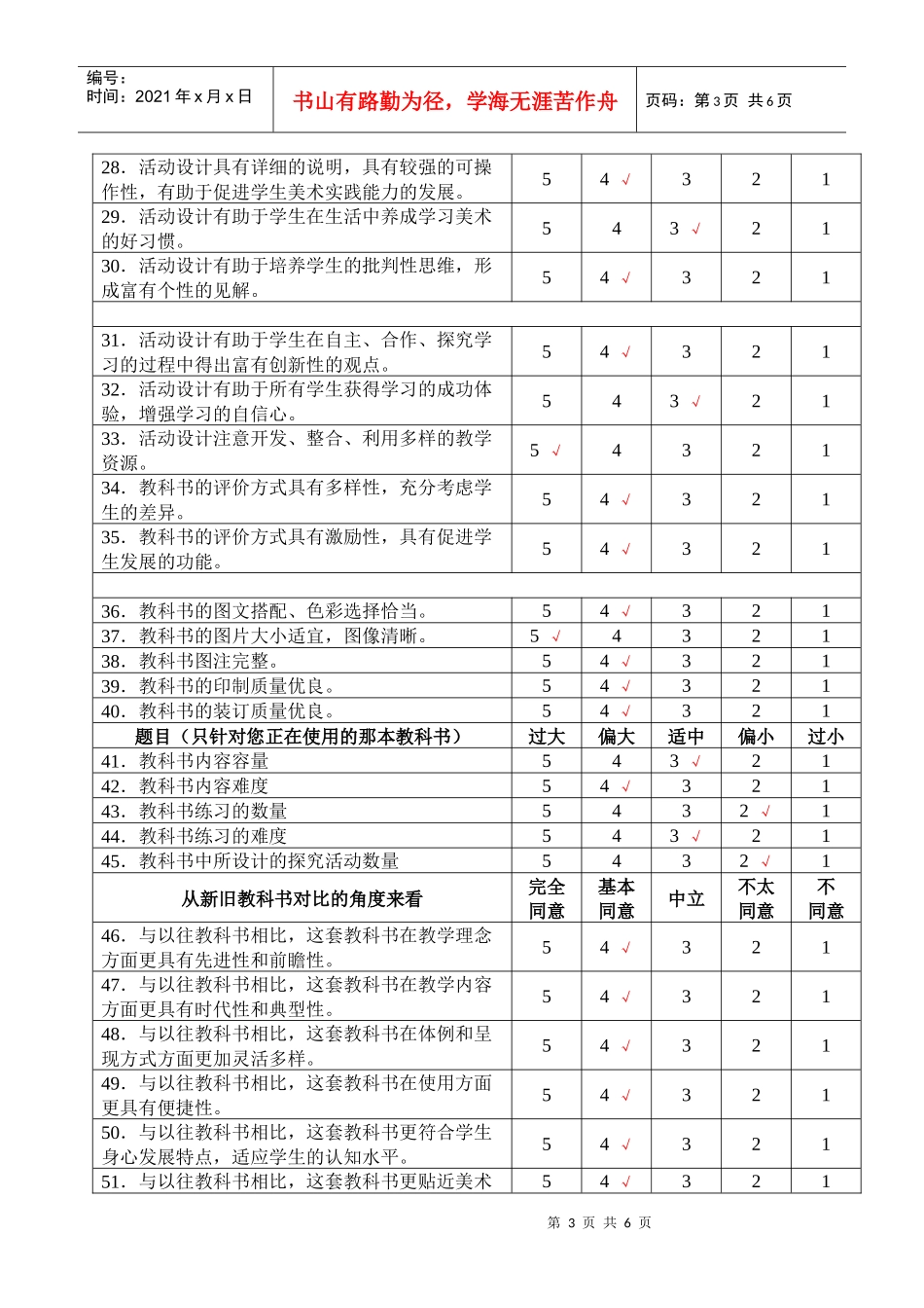 高中美术课程标准实验教科书使用情况调查问卷(姓名)_第3页