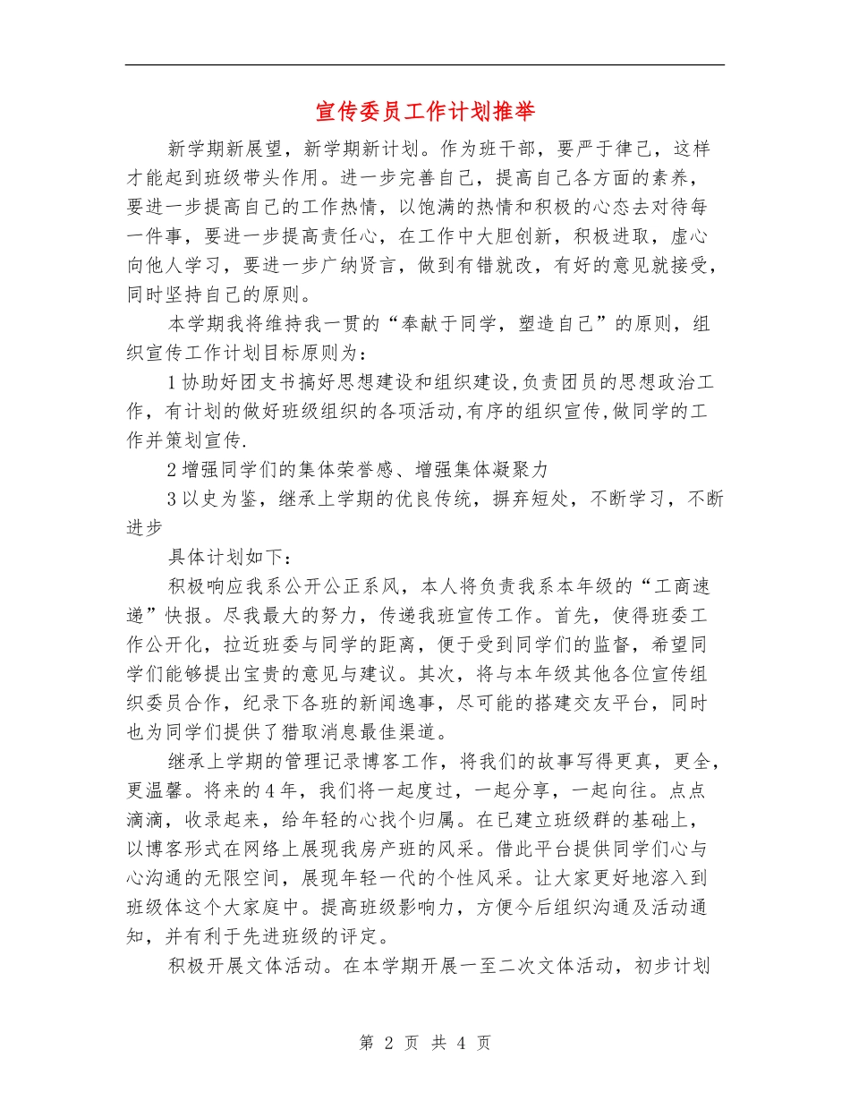 宣传委员工作计划推荐_第2页