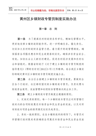 黄州区乡镇财政专管员制度实施办法