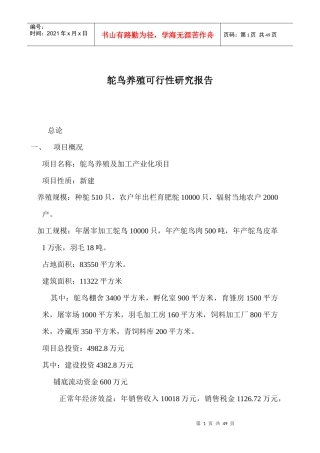 鸵鸟养殖可行性研究报告1