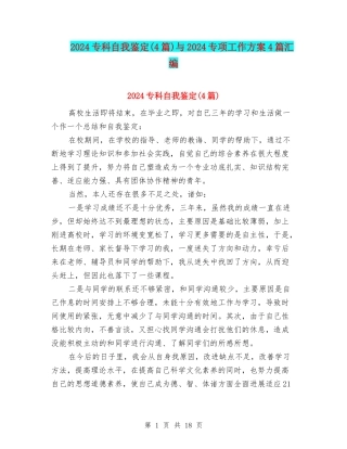 2024专科自我鉴定与2024专项工作方案4篇汇编