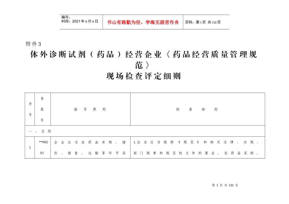 黑龙江省体外诊断试剂(药品)经营企业《药品经营质量管理规范》现场检查评定细则_第1页