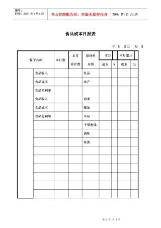 食品成本日报表