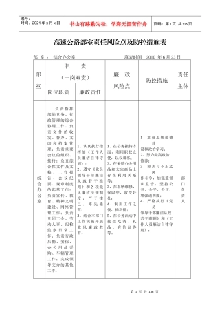 高速公路责任风险点及防控措施表