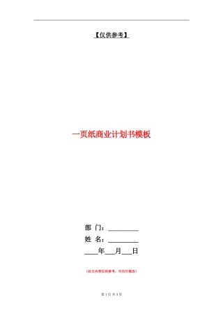 一页纸商业计划书模板