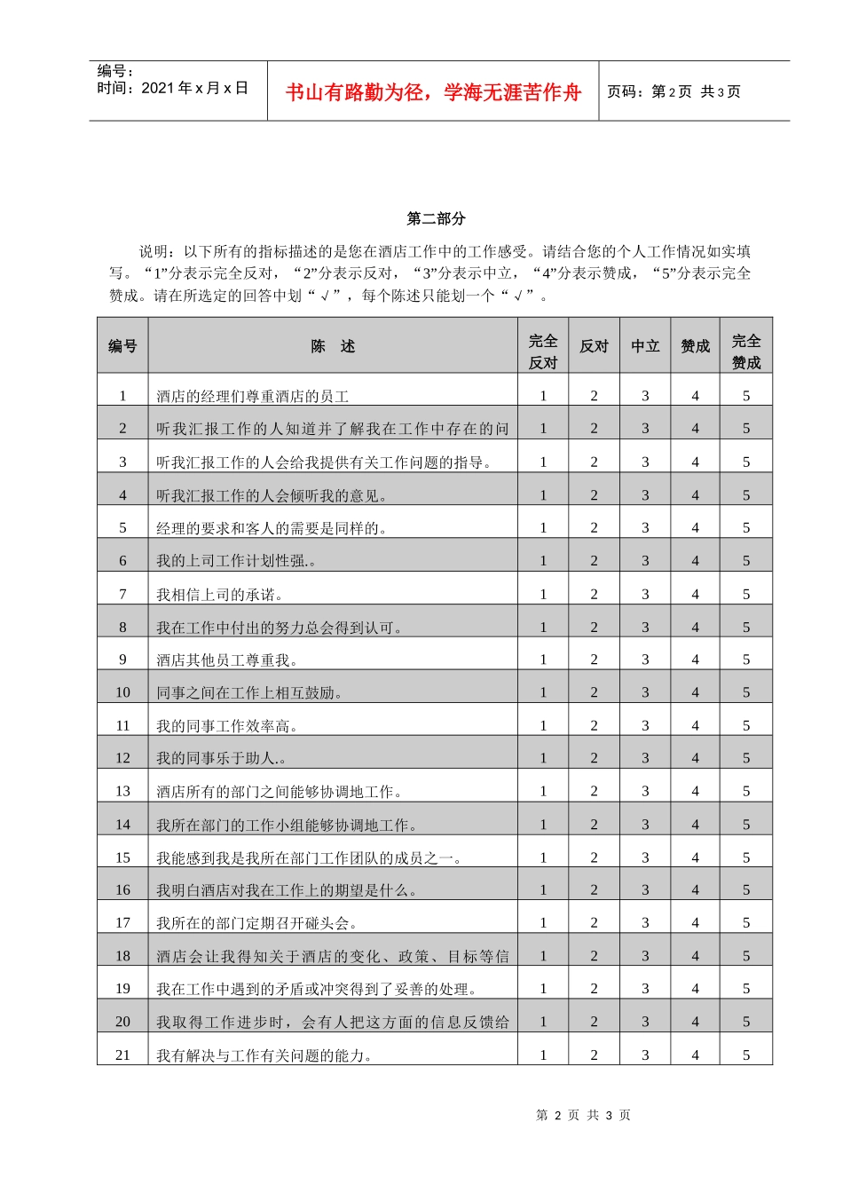 饭店员工工作满意度调查问卷_第2页