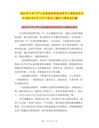 2024年8月三严三实忠诚干净担当学习心得体会范文与2024年8月三严三实马上就办心得体会汇编