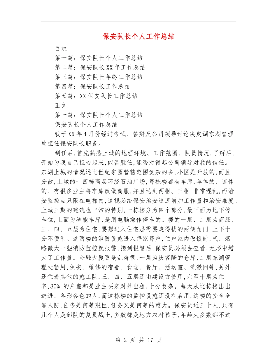 保安队长个人工作总结_第2页