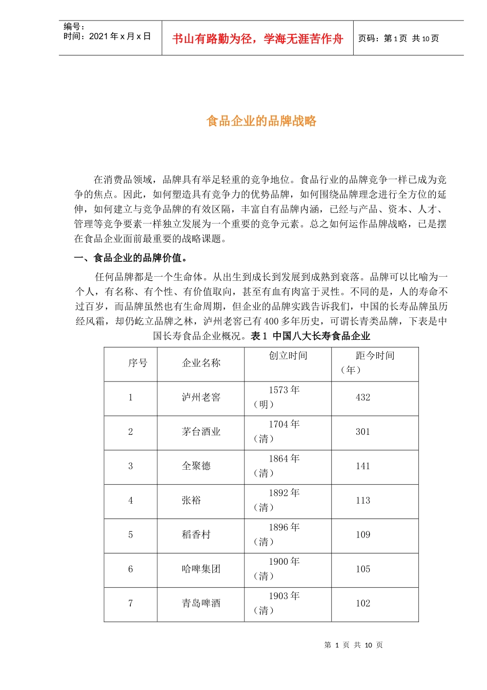 食品企业的品牌战略(1)_第1页