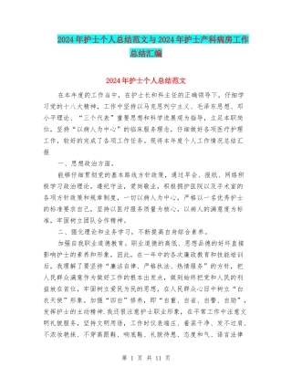 2024年护士个人总结范文与2024年护士产科病房工作总结汇编