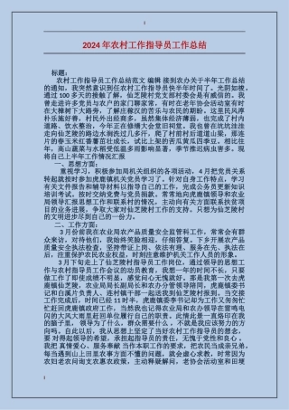 2017年农村工作指导员工作总结